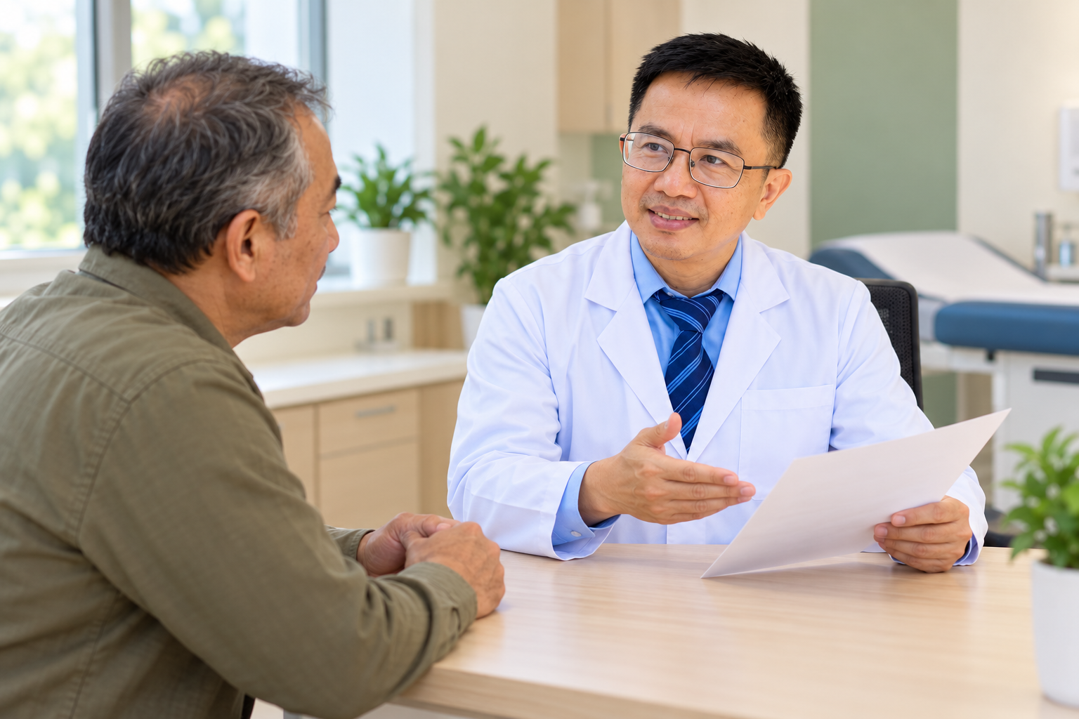 AI-generated illustration of Dr. Deepak Thapa Magar discussing care with a fictional patient